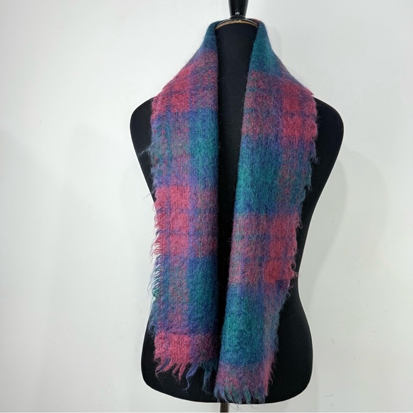 Foxford Irish Colorful Mohair Wool Woven Blue Red Teal Neck Scarf - Picture 3 of 8